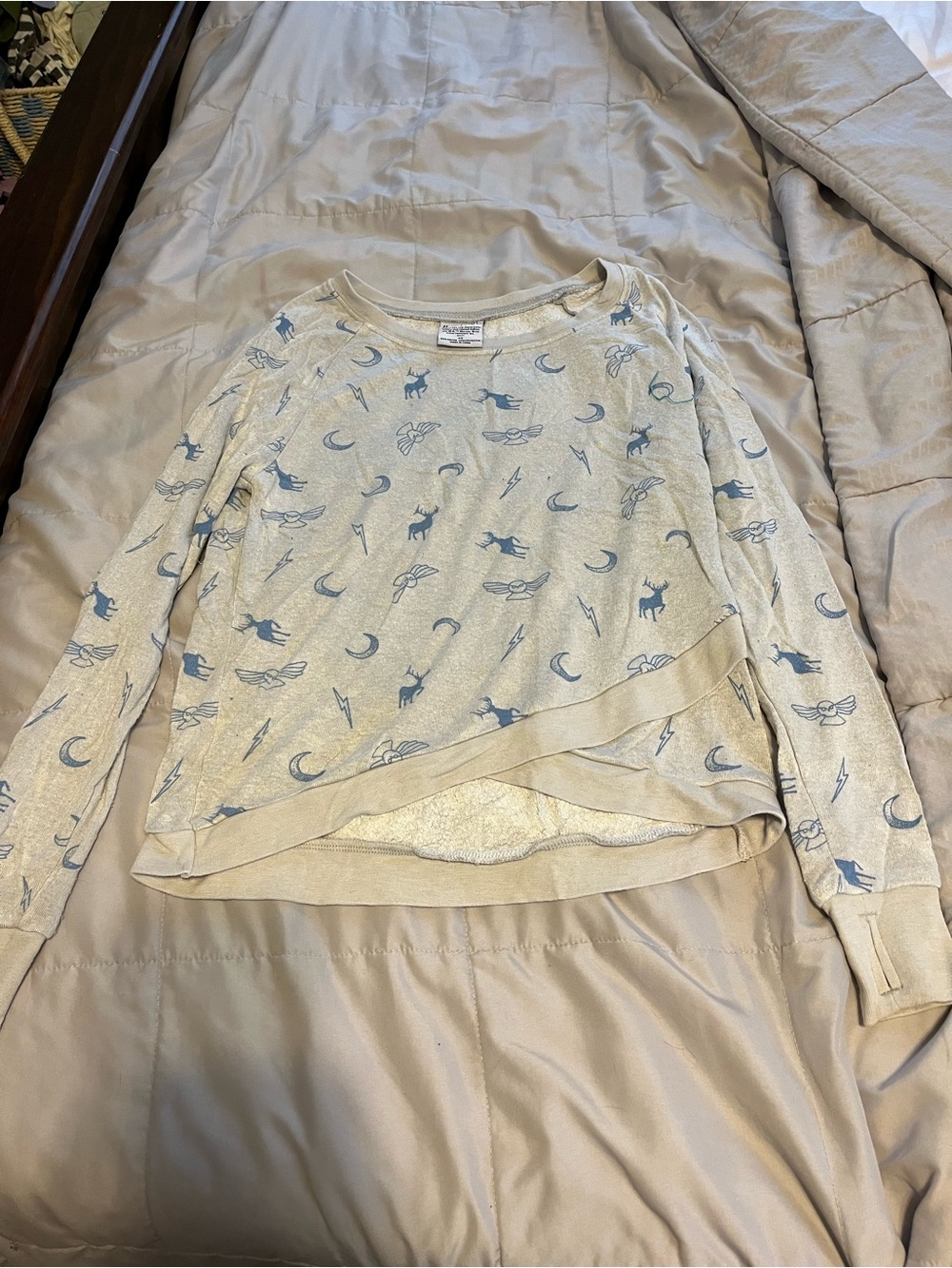 Harry Potter Cream Crewneck Pullover with Blue Lunar & Animal Motif